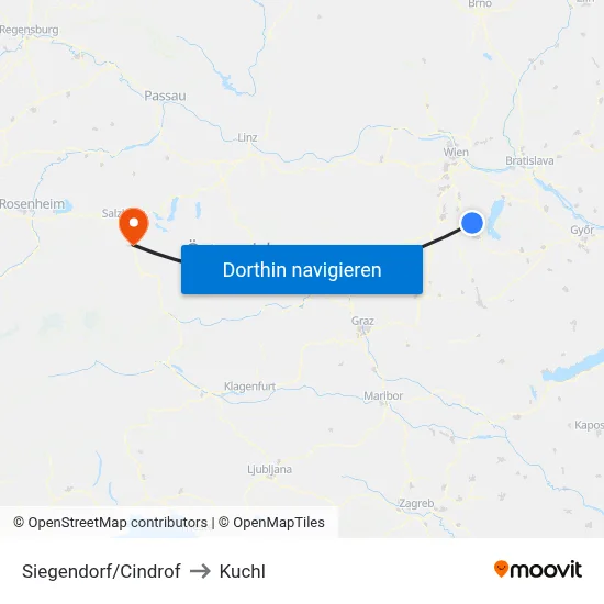 Siegendorf/Cindrof to Kuchl map