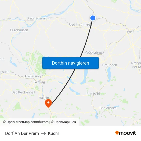 Dorf An Der Pram to Kuchl map