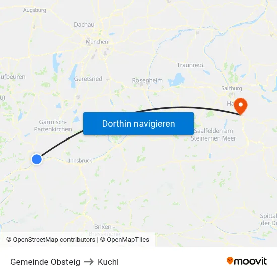 Gemeinde Obsteig to Kuchl map