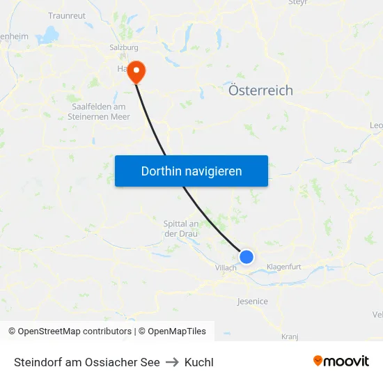 Steindorf am Ossiacher See to Kuchl map