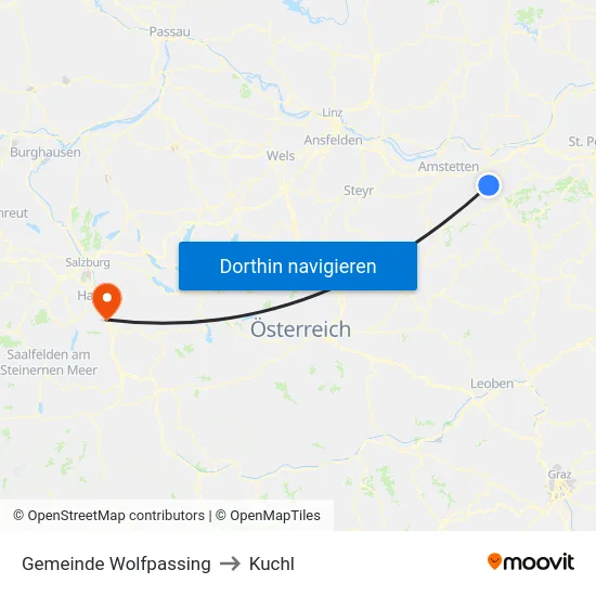 Gemeinde Wolfpassing to Kuchl map