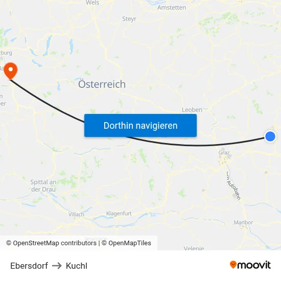 Ebersdorf to Kuchl map
