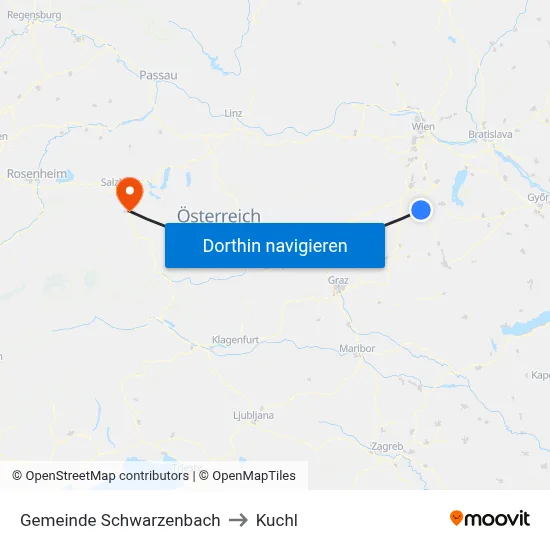Gemeinde Schwarzenbach to Kuchl map