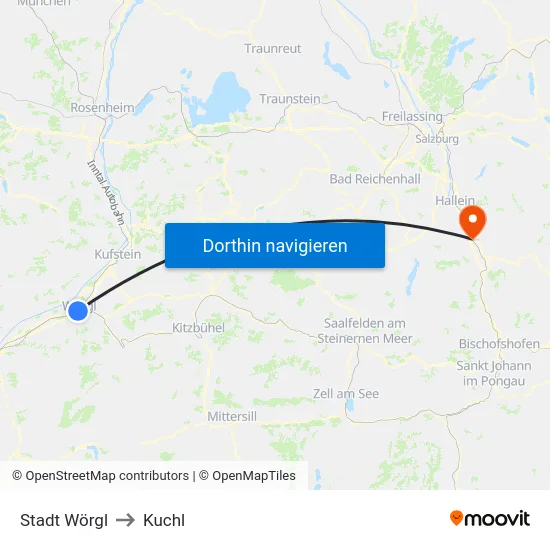 Stadt Wörgl to Kuchl map