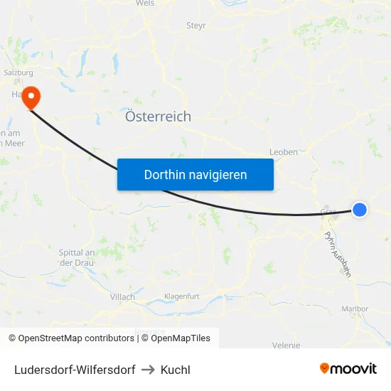 Ludersdorf-Wilfersdorf to Kuchl map