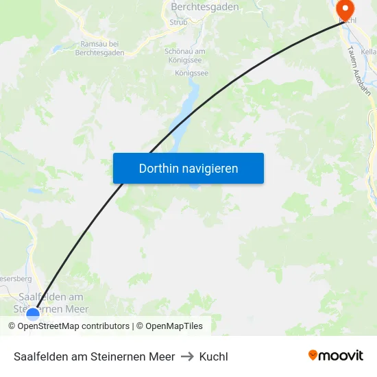 Saalfelden am Steinernen Meer to Kuchl map