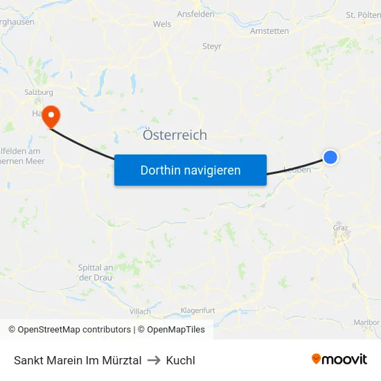 Sankt Marein Im Mürztal to Kuchl map