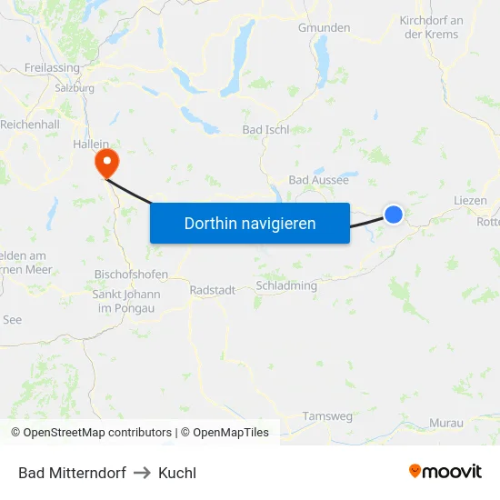 Bad Mitterndorf to Kuchl map