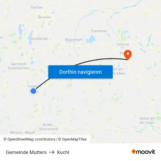 Gemeinde Mutters to Kuchl map