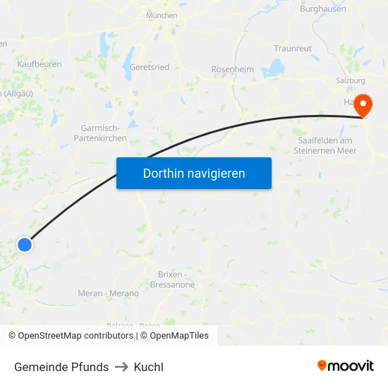 Gemeinde Pfunds to Kuchl map