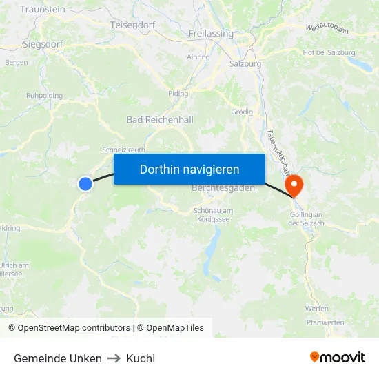 Gemeinde Unken to Kuchl map