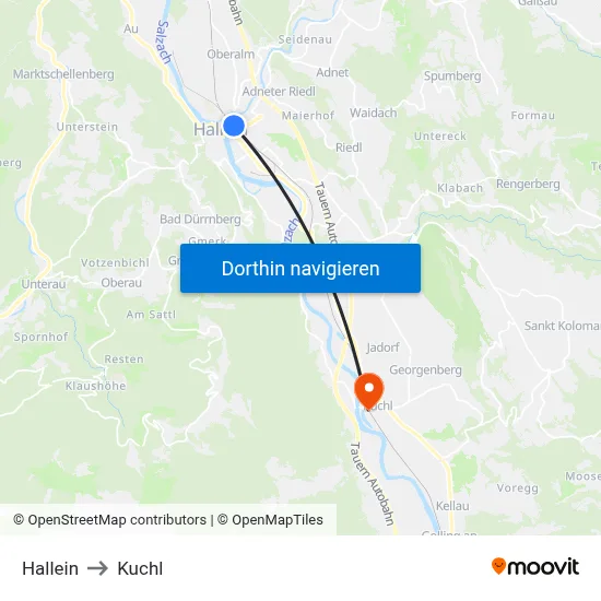 Hallein to Kuchl map