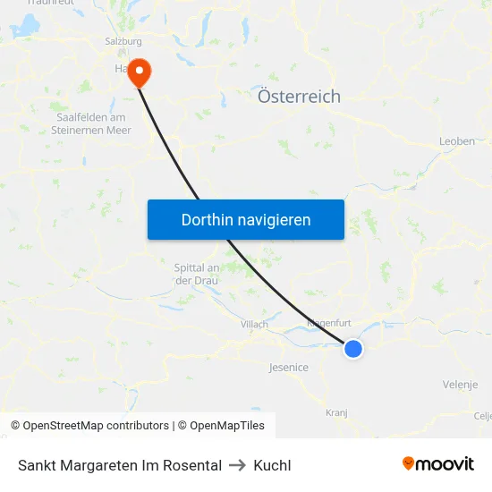 Sankt Margareten Im Rosental to Kuchl map