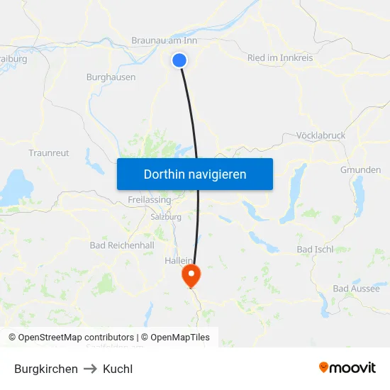 Burgkirchen to Kuchl map