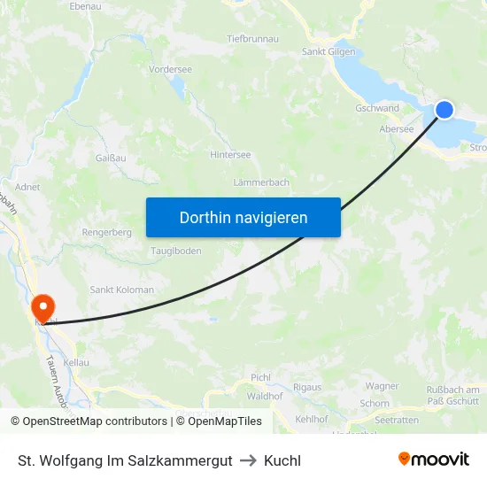 St. Wolfgang Im Salzkammergut to Kuchl map