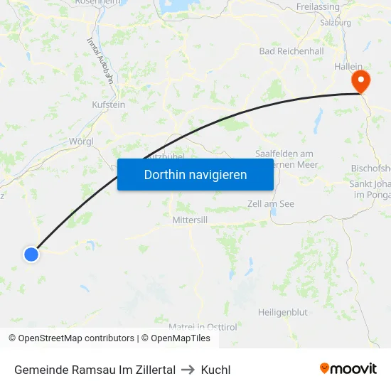 Gemeinde Ramsau Im Zillertal to Kuchl map