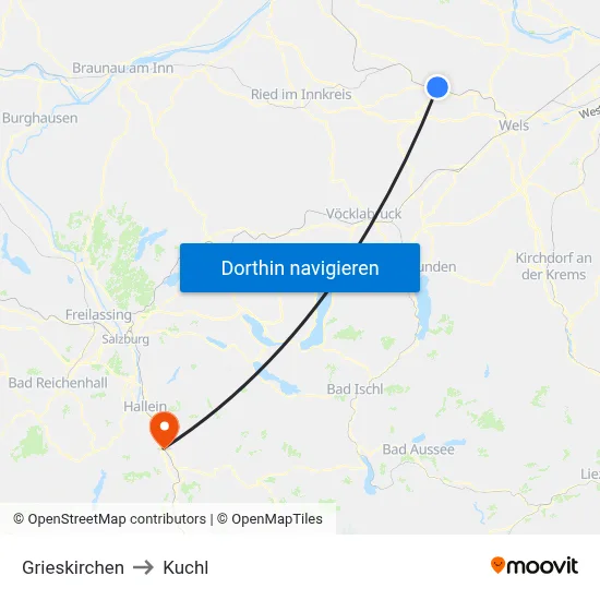 Grieskirchen to Kuchl map