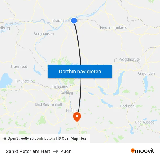 Sankt Peter am Hart to Kuchl map