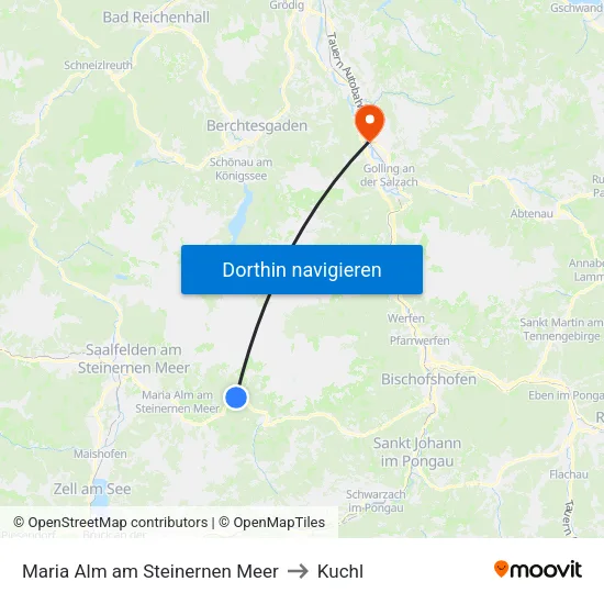 Maria Alm am Steinernen Meer to Kuchl map