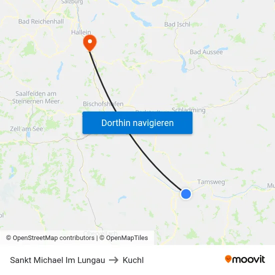 Sankt Michael Im Lungau to Kuchl map