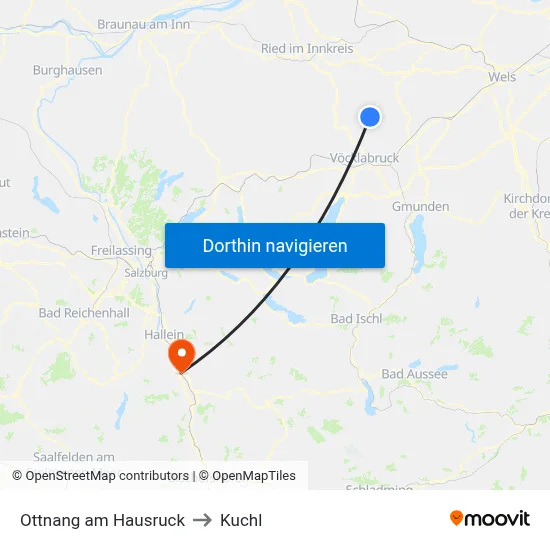 Ottnang am Hausruck to Kuchl map