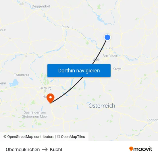 Oberneukirchen to Kuchl map