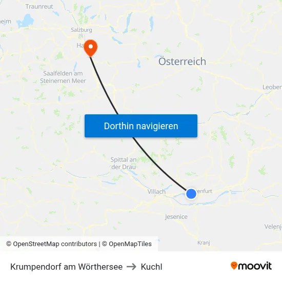 Krumpendorf am Wörthersee to Kuchl map