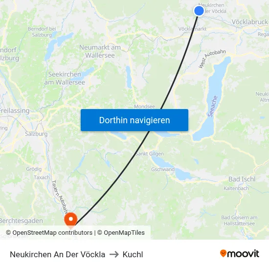 Neukirchen An Der Vöckla to Kuchl map