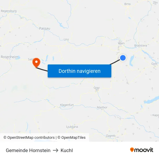 Gemeinde Hornstein to Kuchl map