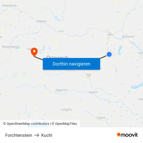 Forchtenstein to Kuchl map