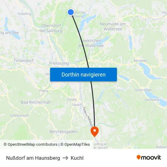 Nußdorf am Haunsberg to Kuchl map