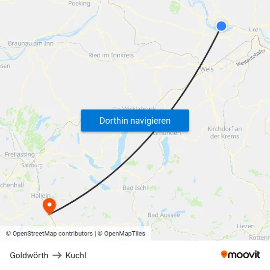 Goldwörth to Kuchl map