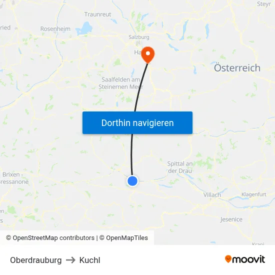 Oberdrauburg to Kuchl map