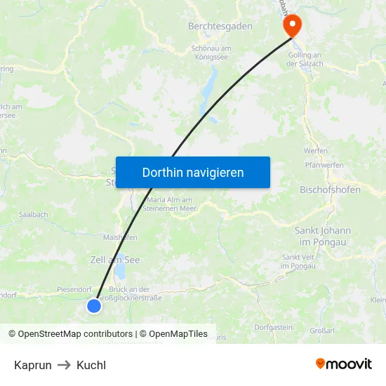 Kaprun to Kuchl map