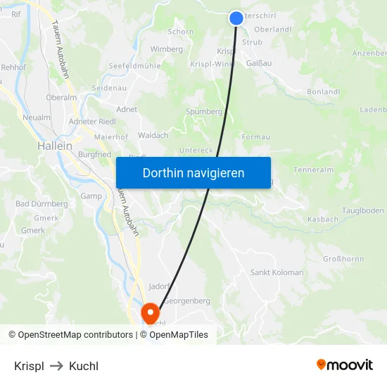 Krispl to Kuchl map
