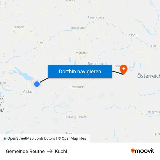 Gemeinde Reuthe to Kuchl map