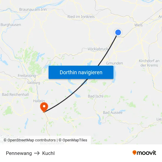 Pennewang to Kuchl map