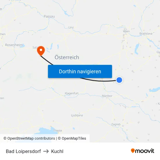 Bad Loipersdorf to Kuchl map