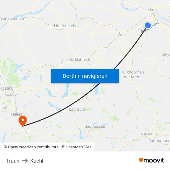 Traun to Kuchl map