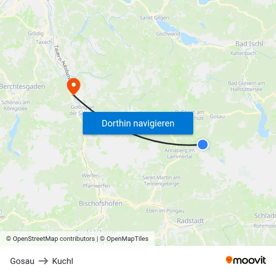 Gosau to Kuchl map