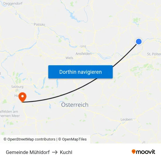 Gemeinde Mühldorf to Kuchl map