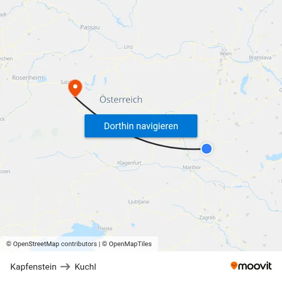 Kapfenstein to Kuchl map