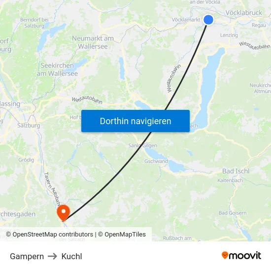 Gampern to Kuchl map