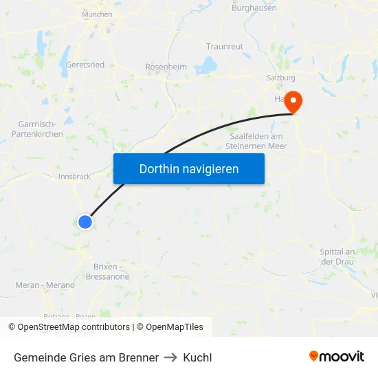 Gemeinde Gries am Brenner to Kuchl map