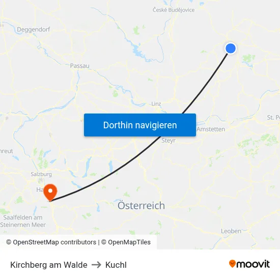 Kirchberg am Walde to Kuchl map