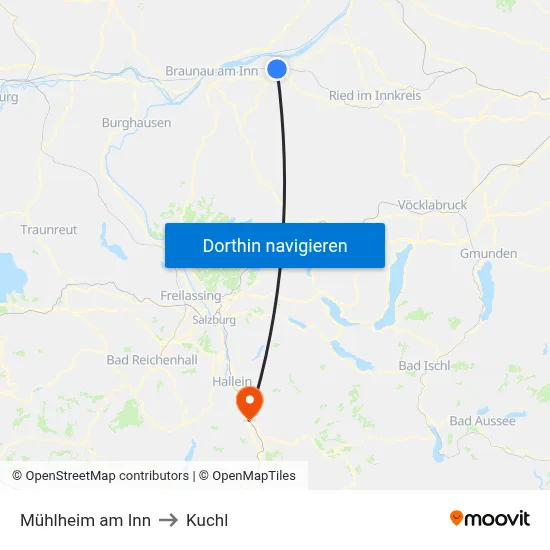 Mühlheim am Inn to Kuchl map