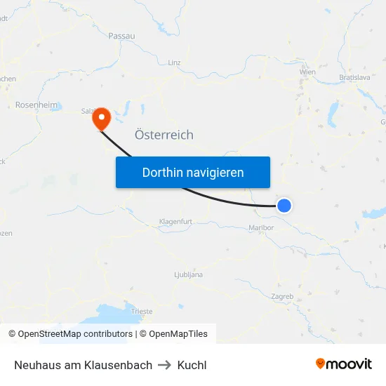 Neuhaus am Klausenbach to Kuchl map