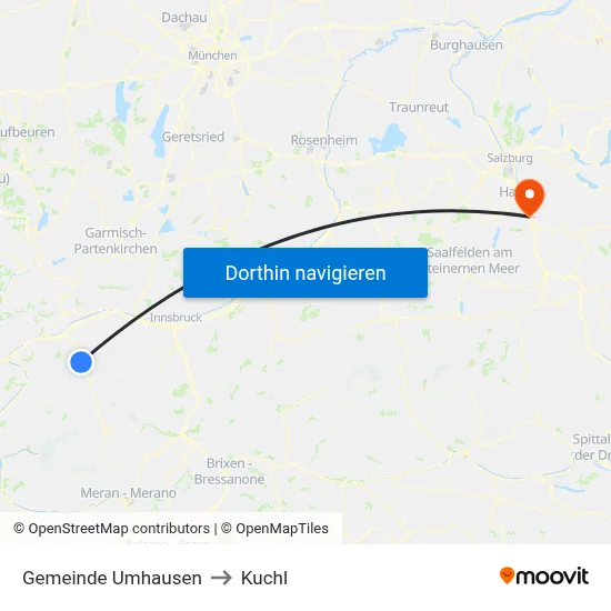 Gemeinde Umhausen to Kuchl map