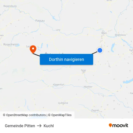 Gemeinde Pitten to Kuchl map