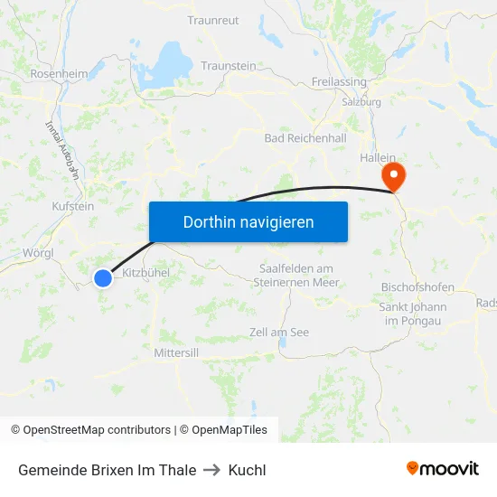 Gemeinde Brixen Im Thale to Kuchl map